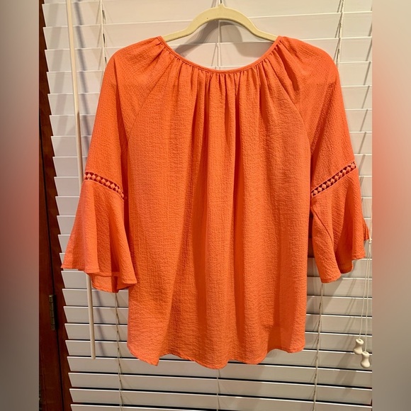 Ruby Rd Flowy  Orange Tie Front  PM Top - Picture 2 of 6